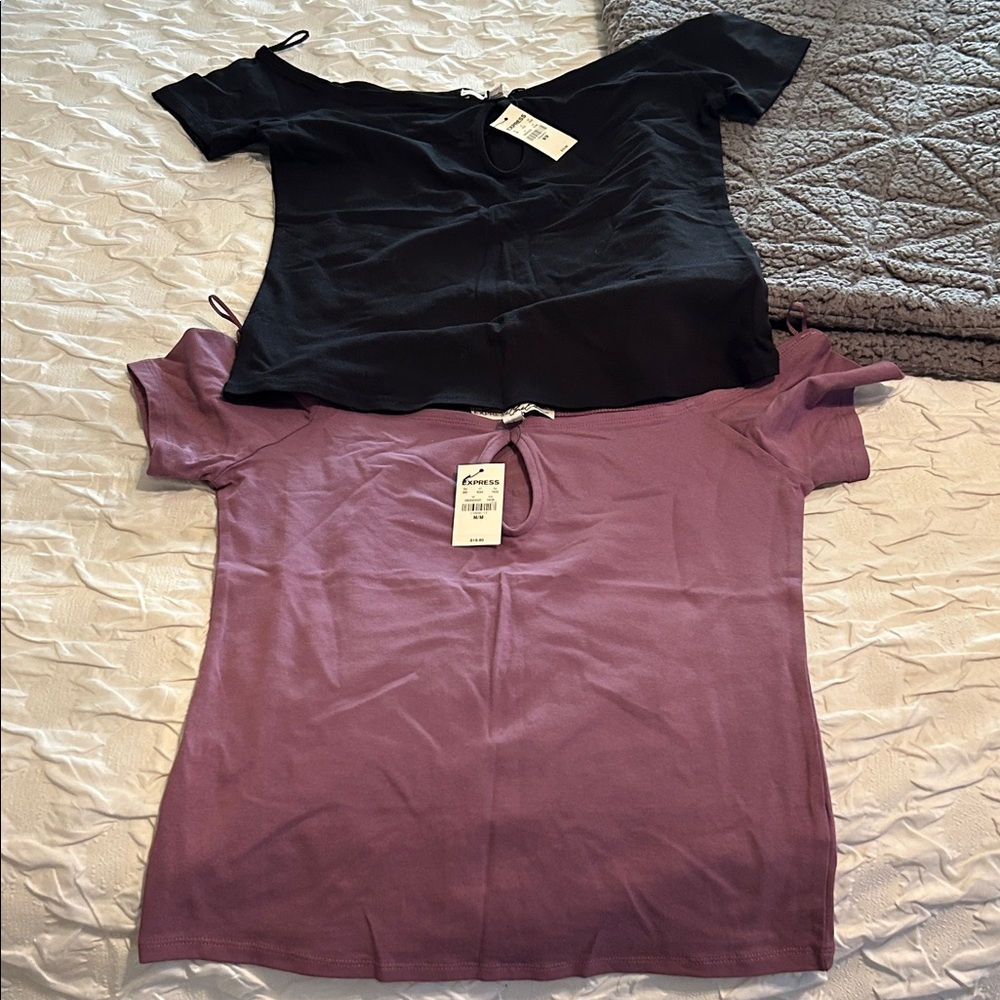Express Black and Purple Crop Tops